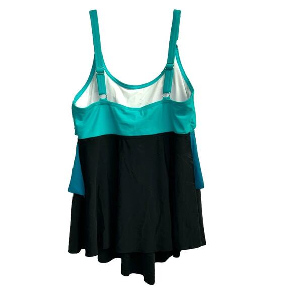 BLOOMCHIC Teal Black Layered Look Flattering Tankini Size 14/16 - Picture 3 of 8